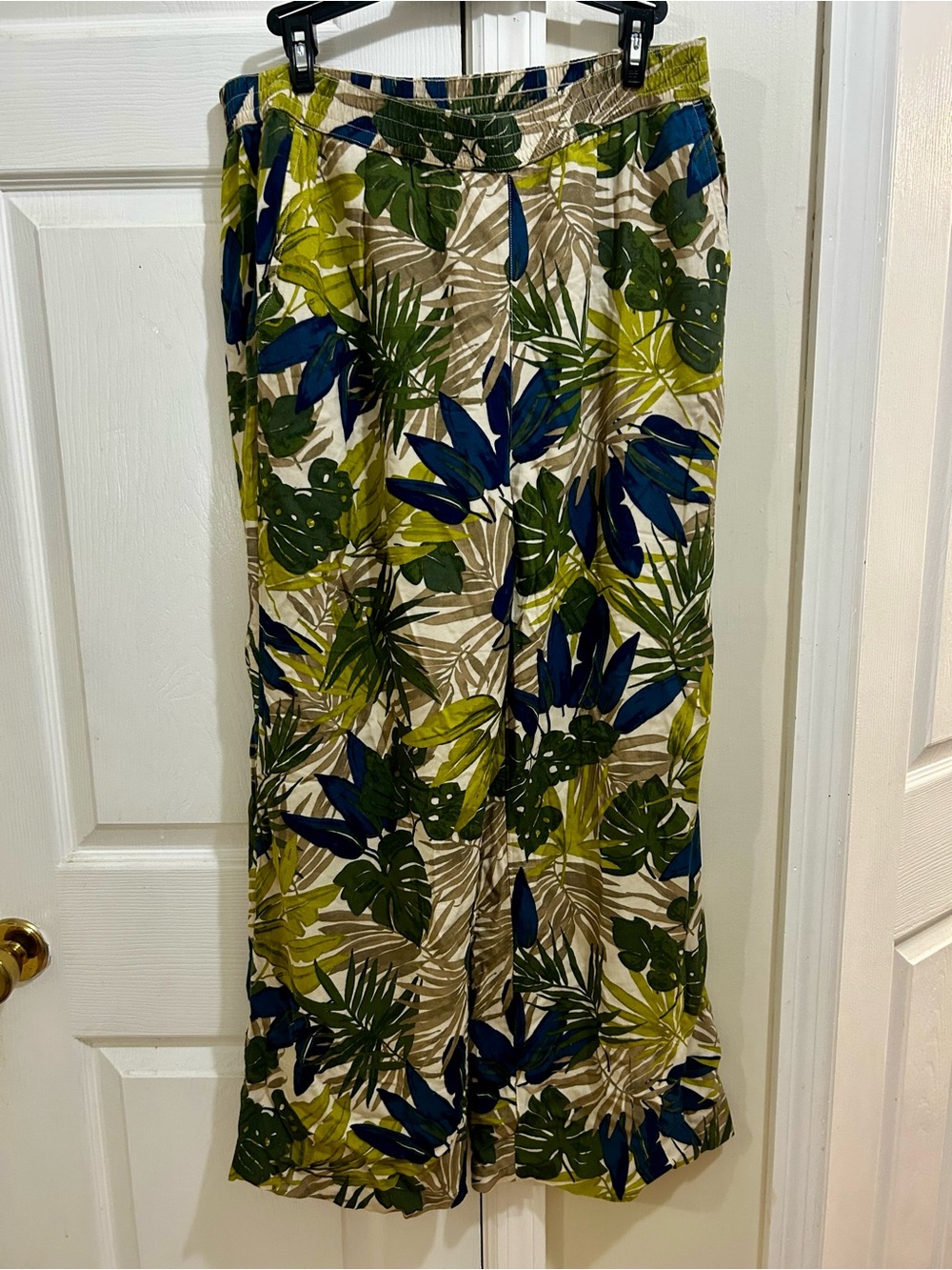 Lands End Tropical Leaf Wide-Leg Lounge Pants - Green & Blue High Rise Size 10 *